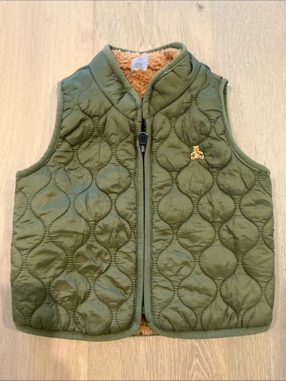 GAP Olive Green Quilted Kids Vest with Teddy Patch